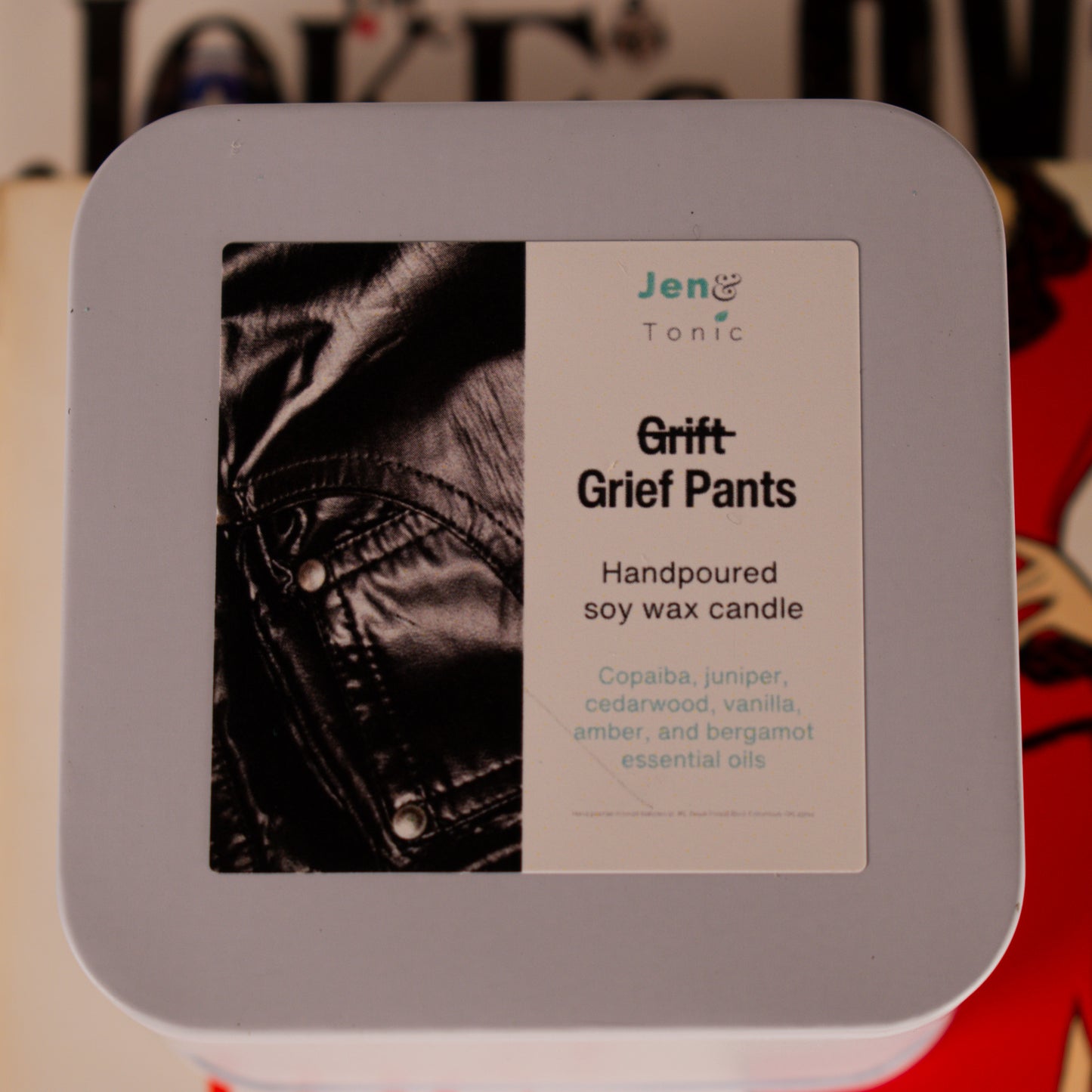 Grief Pants soy wax wood wick candle