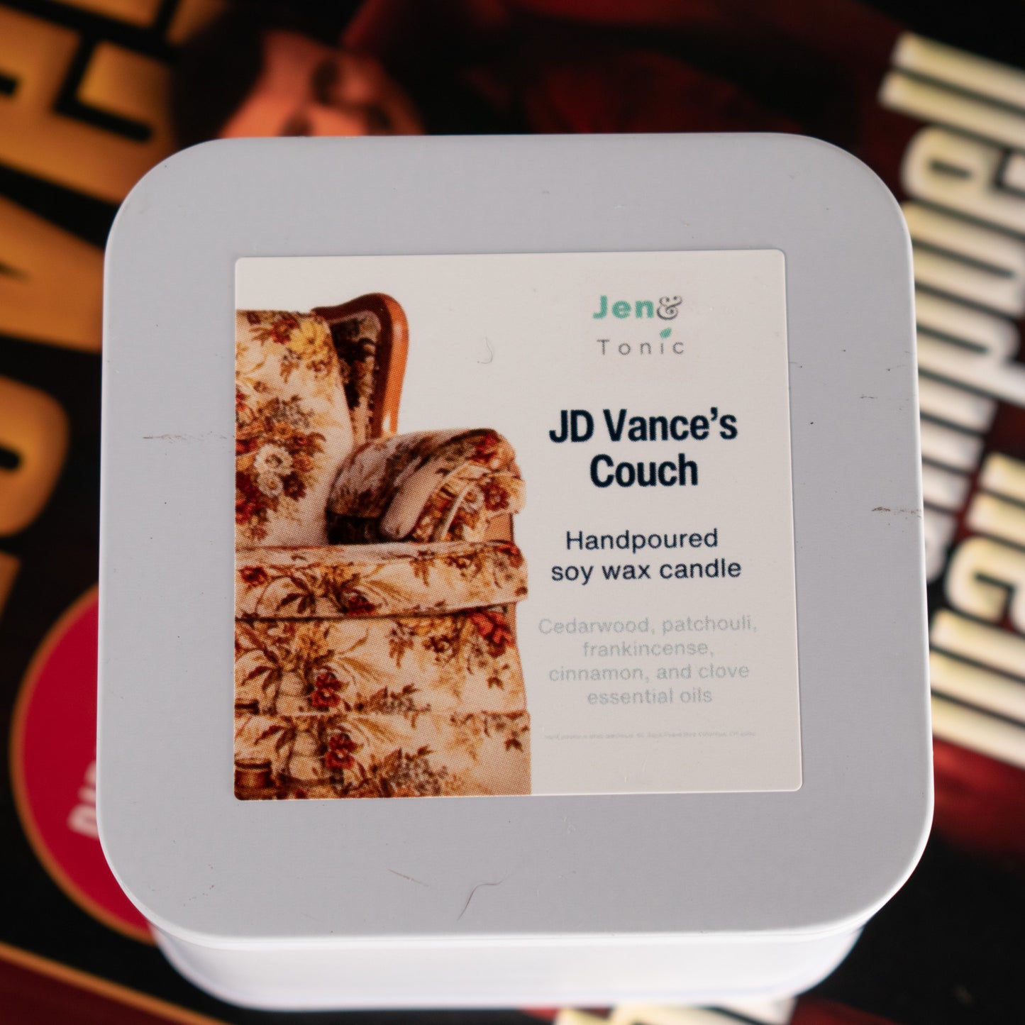 JD Vance's Couch soy wax wood wick candle